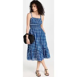 Cleobella Patrice Midi Dress Sz Large NWT Painterly Gingham Print Smocked Waist